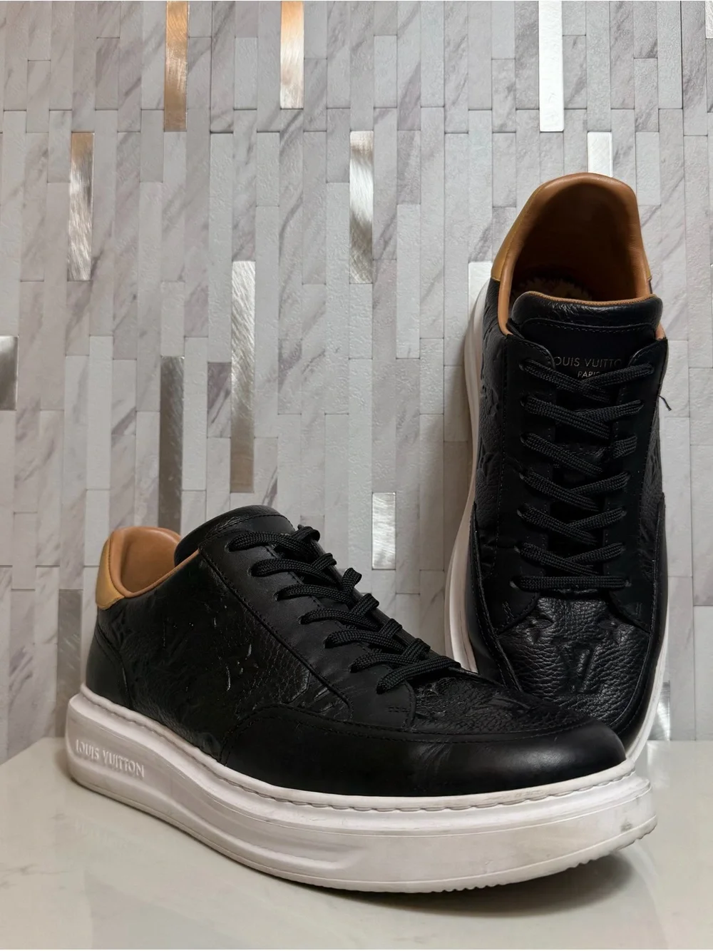 🎩Louis Vuitton Men’s Black Monogram Beverly Hills Sneakers Size 7.5UK/9US